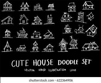 Set of House illustration Hand drawn doodle Sketch line vector on chalkboard