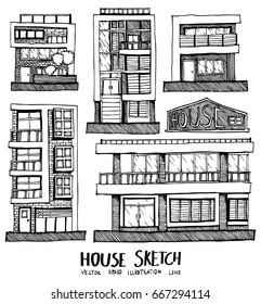 Set of House illustration Hand drawn doodle Sketch line vector scribble
