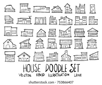 Set of House illustration Hand drawn doodle Sketch line vector
