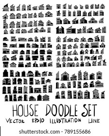 Set of House illustration Hand drawn doodle Sketch line vector scribble