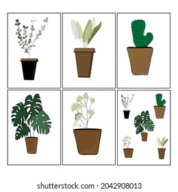 Set of house indoor plant vector cartoon doodle illustration.