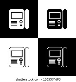 Set House intercom system icon isolated on black and white background.  Vector Illustration