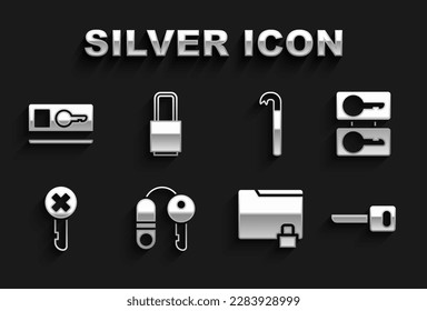 Set House with key, Casting keys, Key, Folder and lock, Wrong, Crowbar, card and Lock icon. Vector