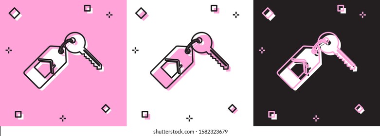 Set House with key icon isolated on pink and white, black background. The concept of the house turnkey.  Vector Illustration