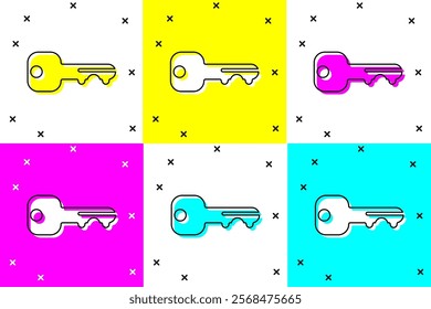 Set House key icon isolated on color background.  Vector