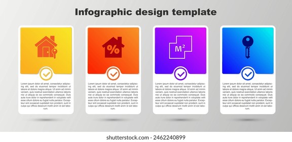 Set Casa con llave, descuento por porcentaje, Plan y . Plantilla de infografía de negocios. Vector