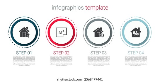 Set House with key, plan, dollar symbol and percant discount. Business infographic template. Vector