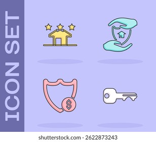 Set House key, Real estate, Shield with dollar and shield icon. Vector