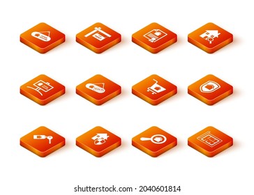 Set House with key, under protection, Hanging sign Open house, Sold, Search, Shopping cart, plan and  icon. Vector
