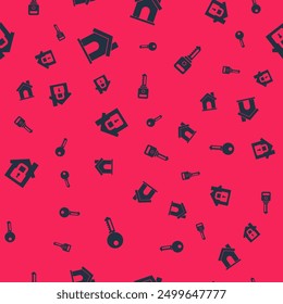 Set House key, , under protection and  on seamless pattern. Vector