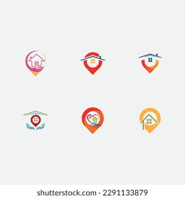set of  House location logo, home location, pin house logo