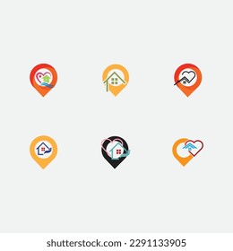 set of  House location logo, home location, pin house logo