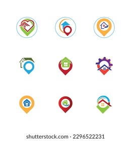 set of  House location logo and symbol vector illustration design template on gray background