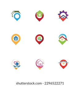 set of  House location logo and symbol vector illustration design template on gray background