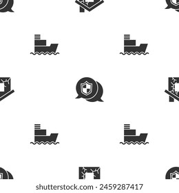 Set House, Location shield and Ship on seamless pattern. Vector