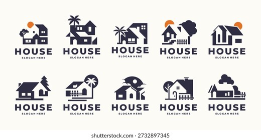 set of house logo design. silhouette Residential House Subdivision Logos inspiration.