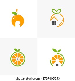 Set of House  with Modern fresh orange logo vector illustration, Fresh Orange Slice Logo Design Template