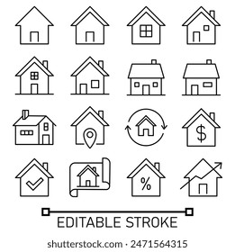 Set of house in modern thin editable line style. home symbols for web site design and mobile apps. Simple linear house pictograms on a white background.	
