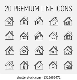 Set of house in modern thin line style. High quality black outline home symbols for web site design and mobile apps. Simple linear house pictograms on a white background.