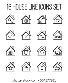 Set of house in modern thin line style. High quality black outline home symbols for web site design and mobile apps. Simple linear house pictograms on a white background.