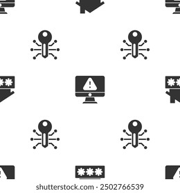 Set House with password, Monitor exclamation mark and Smart key on seamless pattern. Vector