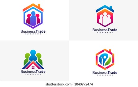 Set of House People logo design vector, Colorful People logo design template, Icon symbol