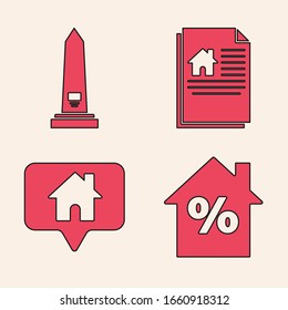 Set House with percant discount tag, Washington monument, House contract and Map pointer with house icon. Vector