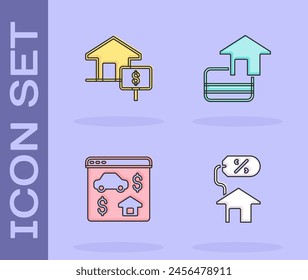 Set House with percant, dollar, Online real estate and Credit card icon. Vector