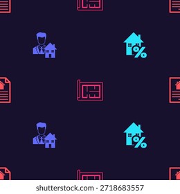 Set House com percant, corretor de imóveis, plano e contrato em padrão sem costura. Vetor