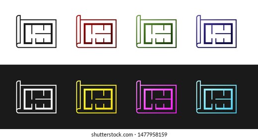 Set House plan icon isolated on black and white background.  Vector Illustration