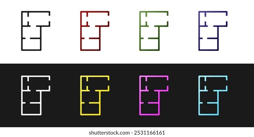 Icono del Plan de la casa aislado en el fondo blanco y negro.  Vector