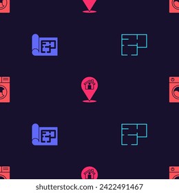 Set House plan, , Location with house and Washer on seamless pattern. Vector