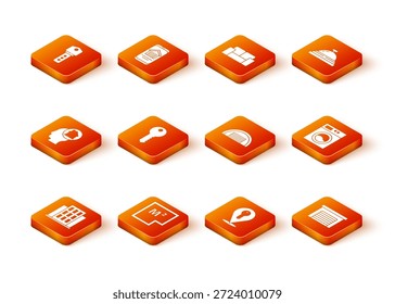 Set Casa, Plan, Hombre soñando con comprar casa, llave, Locación, garaje, y lavadora icono. Vector