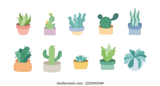 Conjunto de ilustraciones de la planta de la casa para la decoración interior. Colección de adorable floral de diseño plano