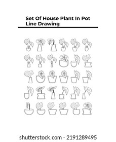 Set of House plant in pot line drawing 