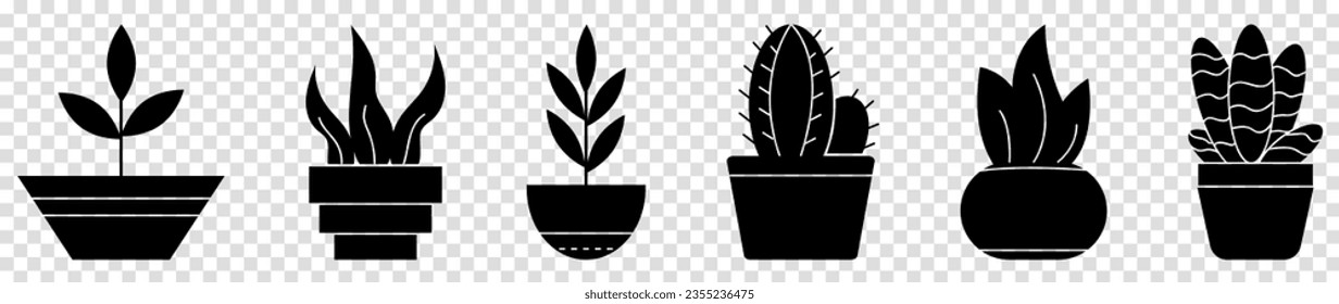 Set of house plants flat icons. Vector illustration isolated on transparent background
