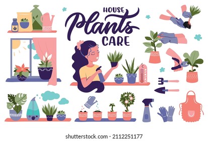 The set of house plants pots clipart. The succulents are good for care instructions, stickers.  The home flowers are a vector illustration