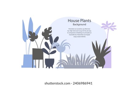 Set of house plants in pots silhouettes hand drawn style. Template for landing page or banner.