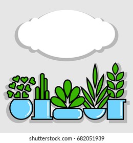 Set of house plants in pots. Vector illustration EPS10 for sticker, label or banner