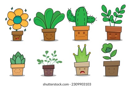 Conjunto de pegatinas para plantas de casa, ilustración vectorial