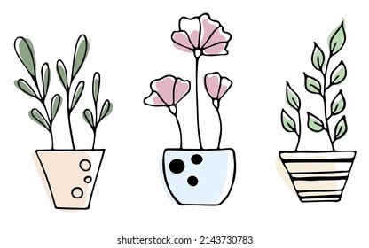 Conjunto de plantas de la casa vectorial dibujo a mano doodle sin fisuras patrón.