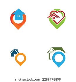 set of House point logo vector, Pin icon with home combination