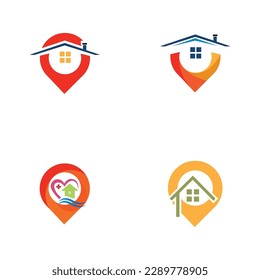 set of House point logo vector, Pin icon with home combination