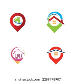 set of House point logo vector, Pin icon with home combination