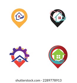set of House point logo vector, Pin icon with home combination