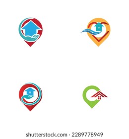 set of House point logo vector, Pin icon with home combination