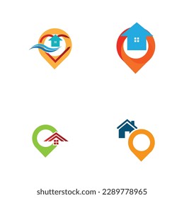 set of House point logo vector, Pin icon with home combination