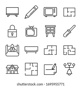 Set of house related vector line icons. Premium linear symbols pack. Vector illustration isolated on a white background. Web symbols for web sites and mobile app. Trendy design. 