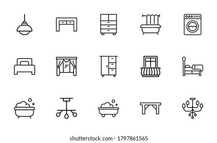 Conjunto de iconos de línea vectorial relacionados con la casa. Paquete de símbolos lineales premium. Ilustración vectorial aislada en un fondo blanco. Símbolos web para sitios web y aplicaciones móviles. Diseño de moda.