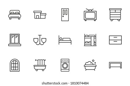 Set of house related vector line icons. Premium linear symbols pack. Vector illustration isolated on a white background. Web symbols for web sites and mobile app. Trendy design.